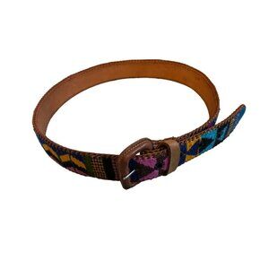 VTG Serape Belt Fabric Leather Size 32 Women's Colorful Southwest Aztec Native
